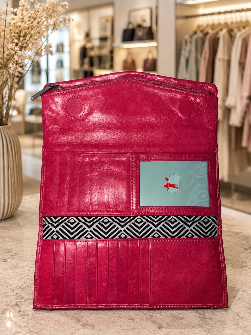HOBO Pink Leather Continental Wallet Clutch Trifold Zip Pocket